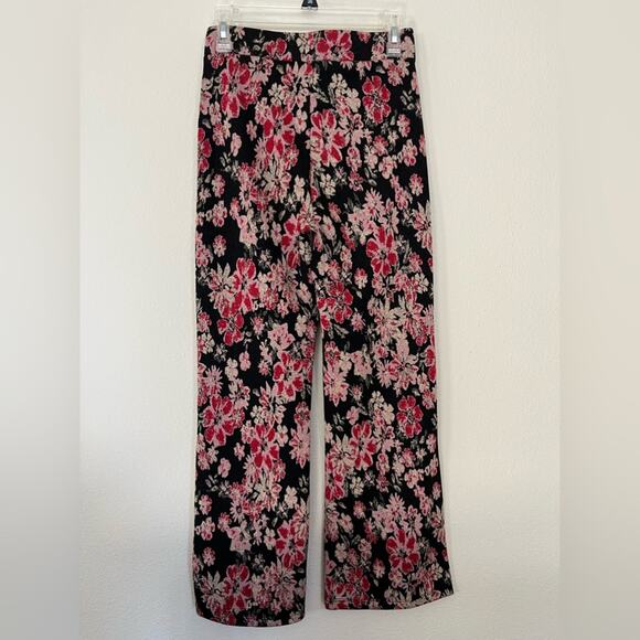 Free People Knit Floral Gabardine Wide Leg Pants 70s Hippie psychedelic - Picture 5 of 9